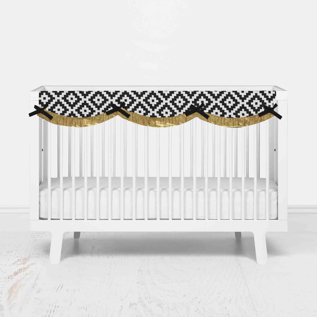 Bacati - Long/Small Crib Rail Guard Covers Love Aztec, Black/Gold - Bacati - Crib Rail Guard - Bacati