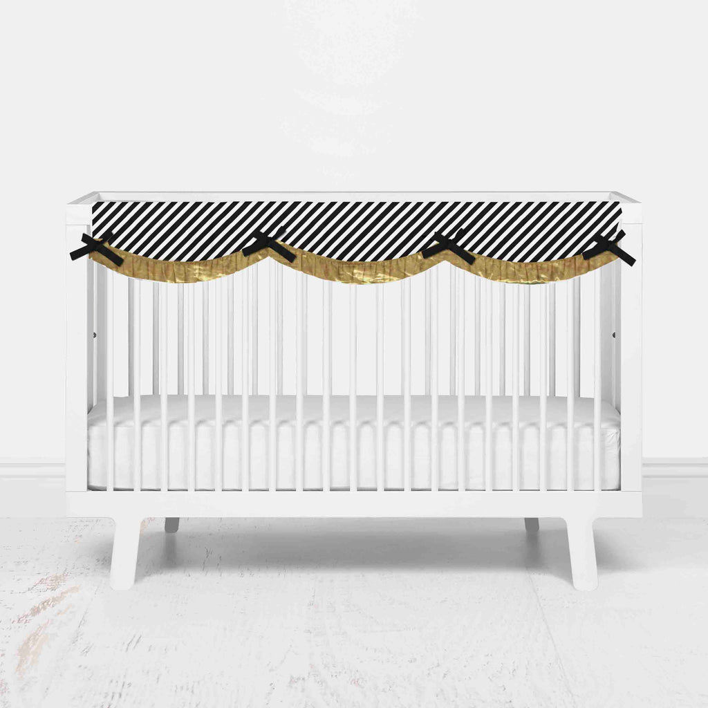 Bacati - Long/Small Crib Rail Guard Covers Love Aztec, Black/Gold - Bacati - Crib Rail Guard - Bacati