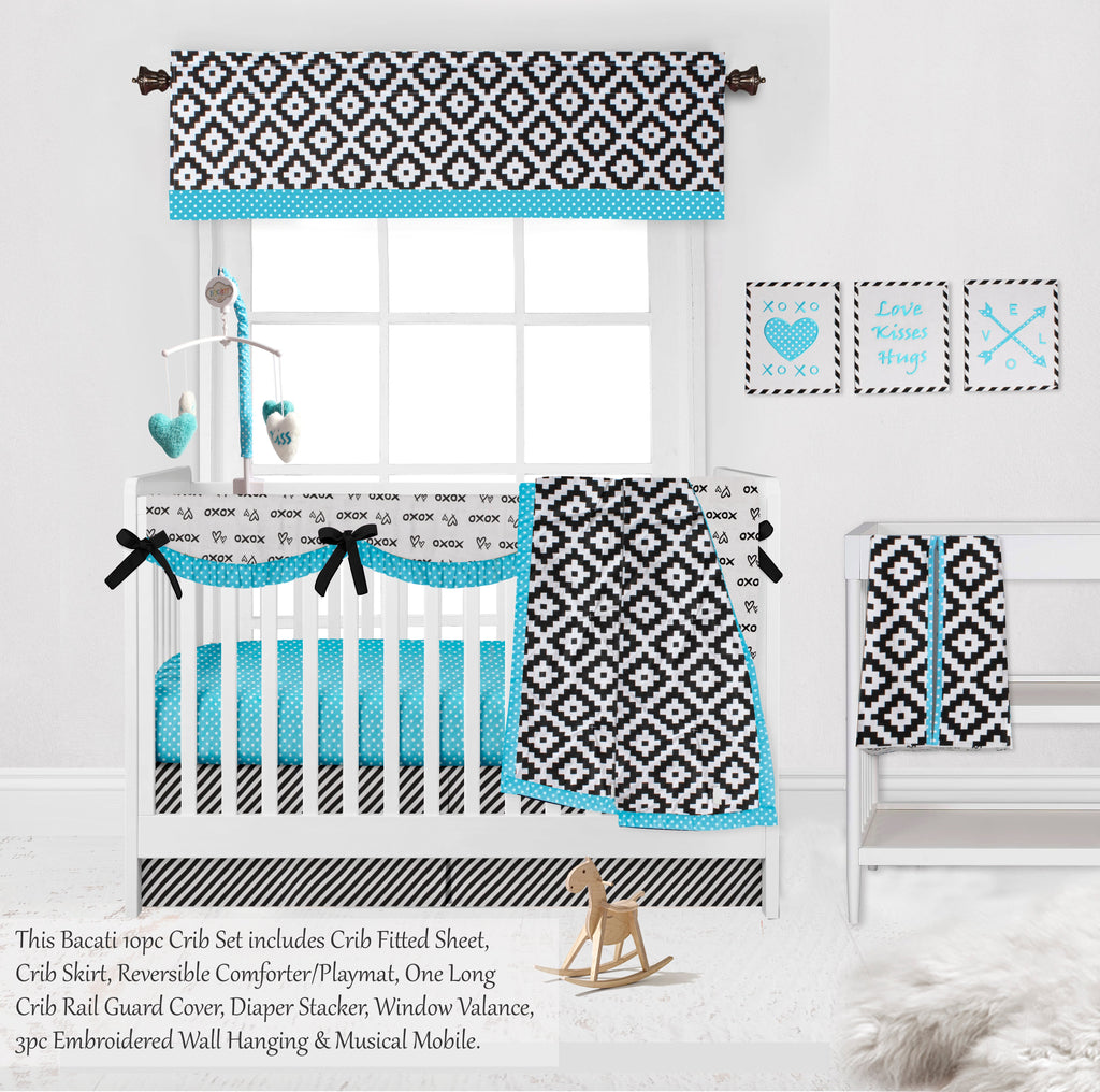 Love Aztec Black/Aqua Neutral Crib Bedding Set - Bacati - Crib Bedding Set - Bacati