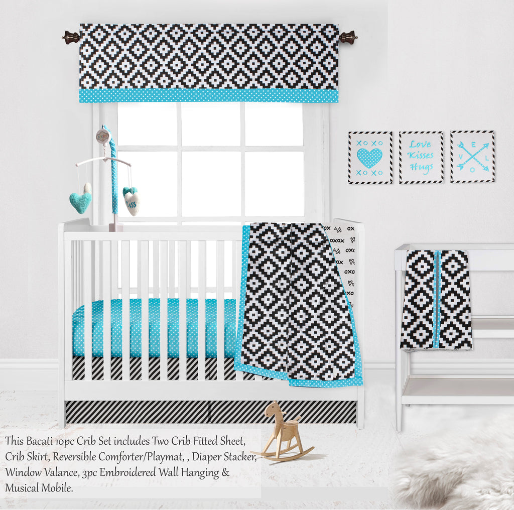 Love Aztec Black/Aqua Neutral Crib Bedding Set - Bacati - Crib Bedding Set - Bacati