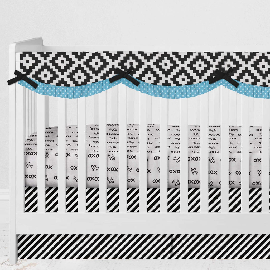 Long/Small Crib Rail Guard Covers Cotton Love Aztec, Black/Aqua - Bacati - Crib Rail Guard - Bacati