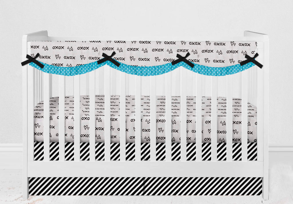 Long/Small Crib Rail Guard Covers Cotton Love Aztec, Black/Aqua - Bacati - Crib Rail Guard - Bacati