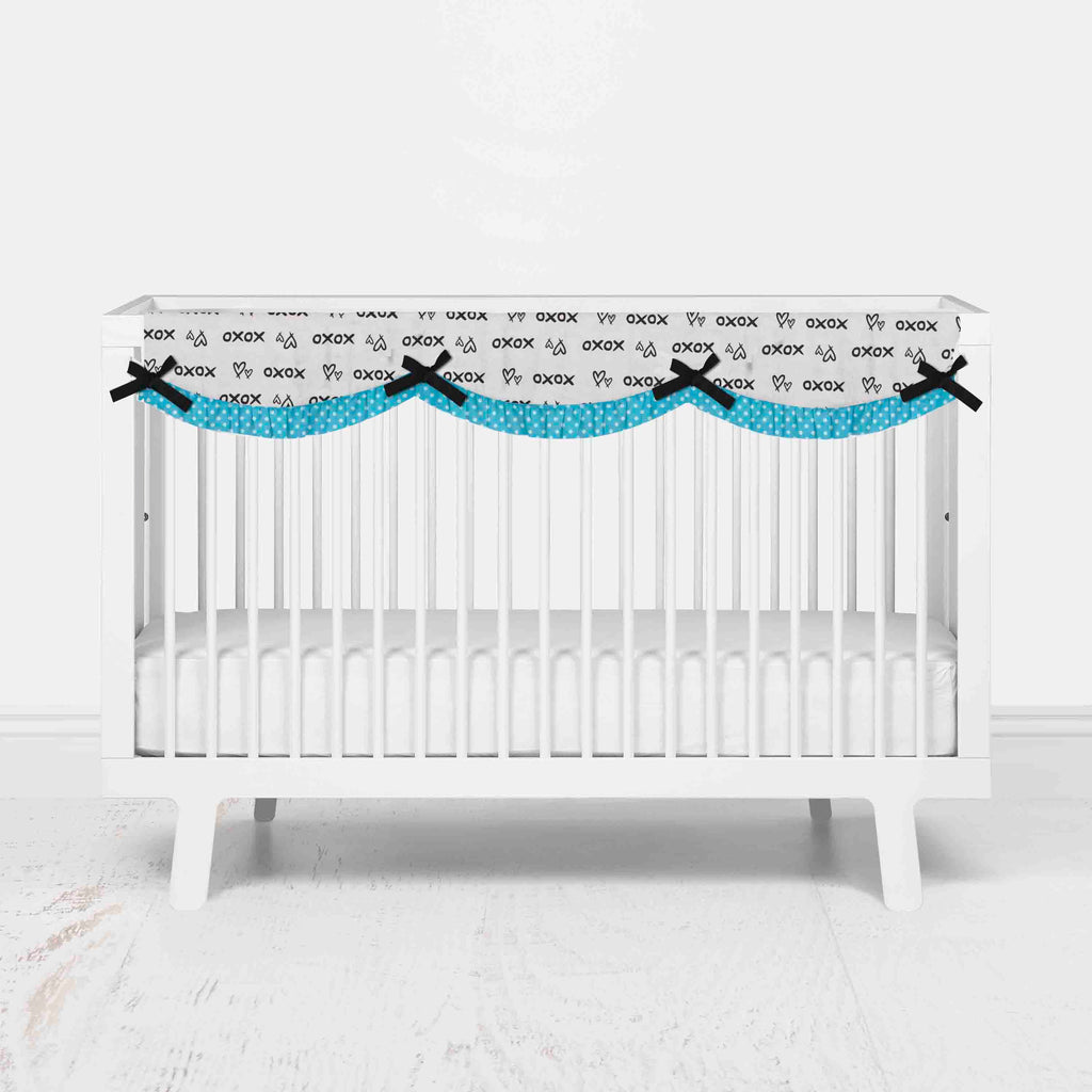 Bacati - Long/Small Crib Rail Guard Covers Cotton Love Aztec, Black/Aqua - Bacati - Crib Rail Guard - Bacati