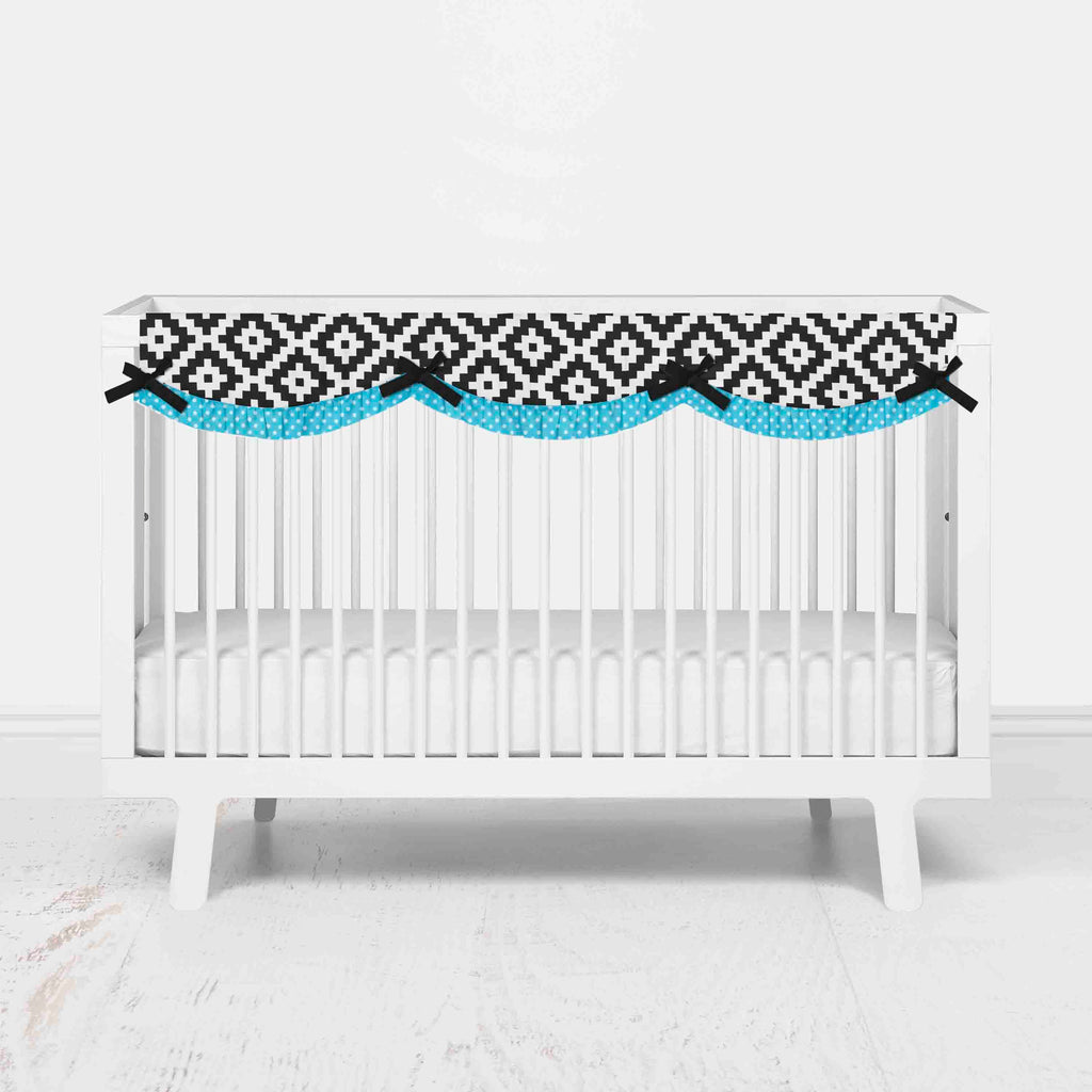 Bacati - Long/Small Crib Rail Guard Covers Cotton Love Aztec, Black/Aqua - Bacati - Crib Rail Guard - Bacati