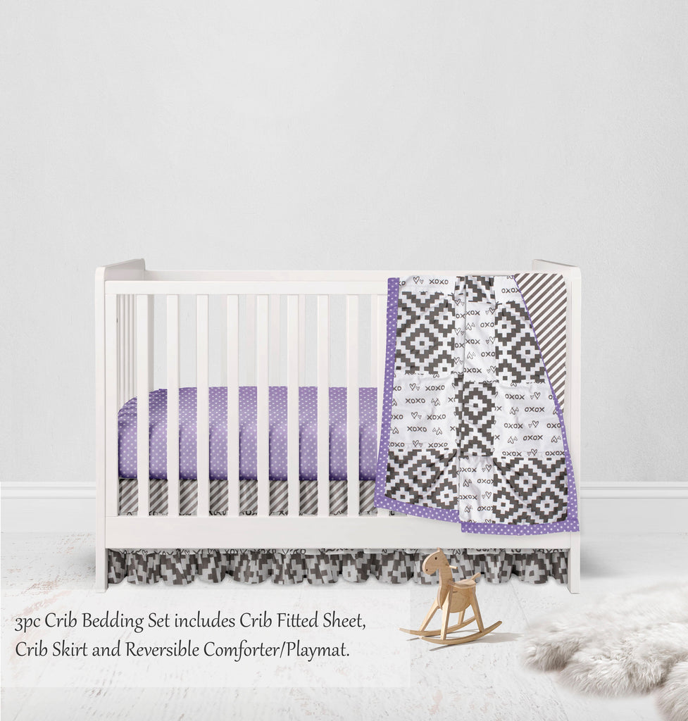 Love Aztec Grey/Purple Girls Crib Bedding Set - Bacati - Crib Bedding Set - Bacati