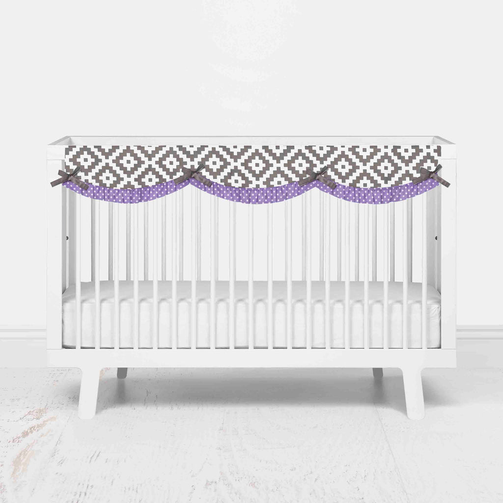 Bacati - Long/Small Crib Rail Guard Covers Cotton Love Aztec, Grey/Lilac - Bacati - Crib Rail Guard - Bacati