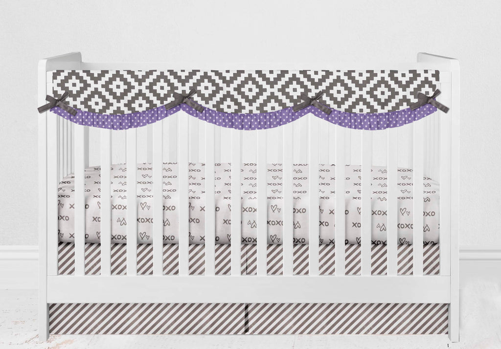 Long/Small Crib Rail Guard Covers Cotton Love Aztec, Grey/Lilac - Bacati - Crib Rail Guard - Bacati