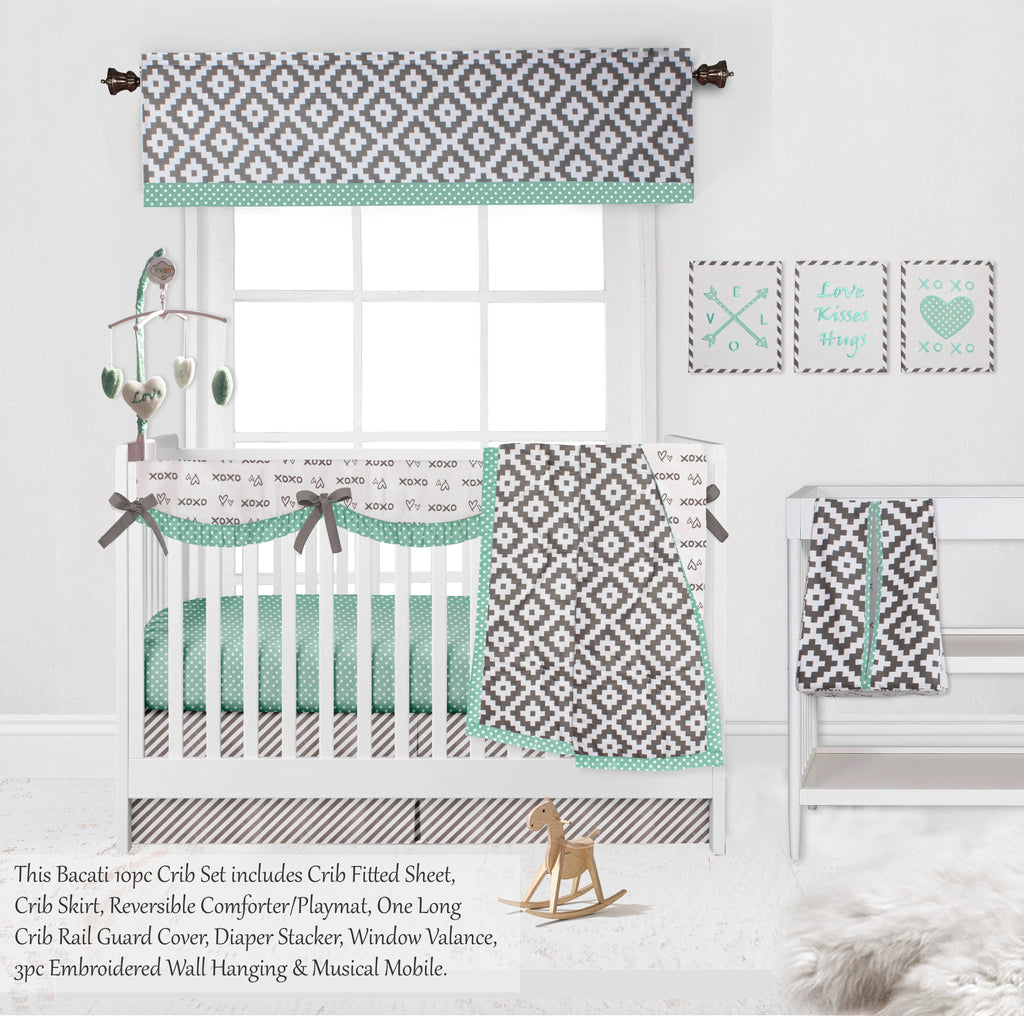 Love Aztec Grey/Mint Neutral Crib Bedding Set - Bacati - Crib Bedding Set - Bacati