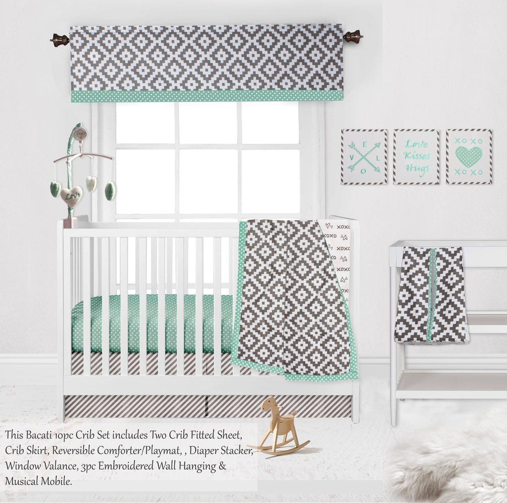 Love Aztec Grey/Mint Neutral Crib Bedding Set - Bacati - Crib Bedding Set - Bacati