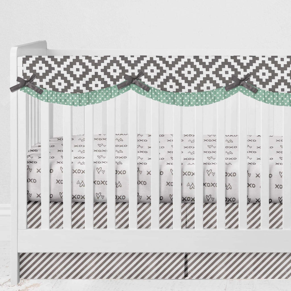 Crib Rail Guard Covers Cotton Love Aztec, Grey/Mint - Bacati - Crib Rail Guard - Bacati