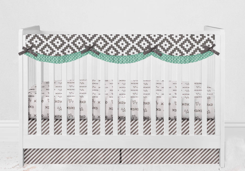 Crib Rail Guard Covers Cotton Love Aztec, Grey/Mint - Bacati - Crib Rail Guard - Bacati