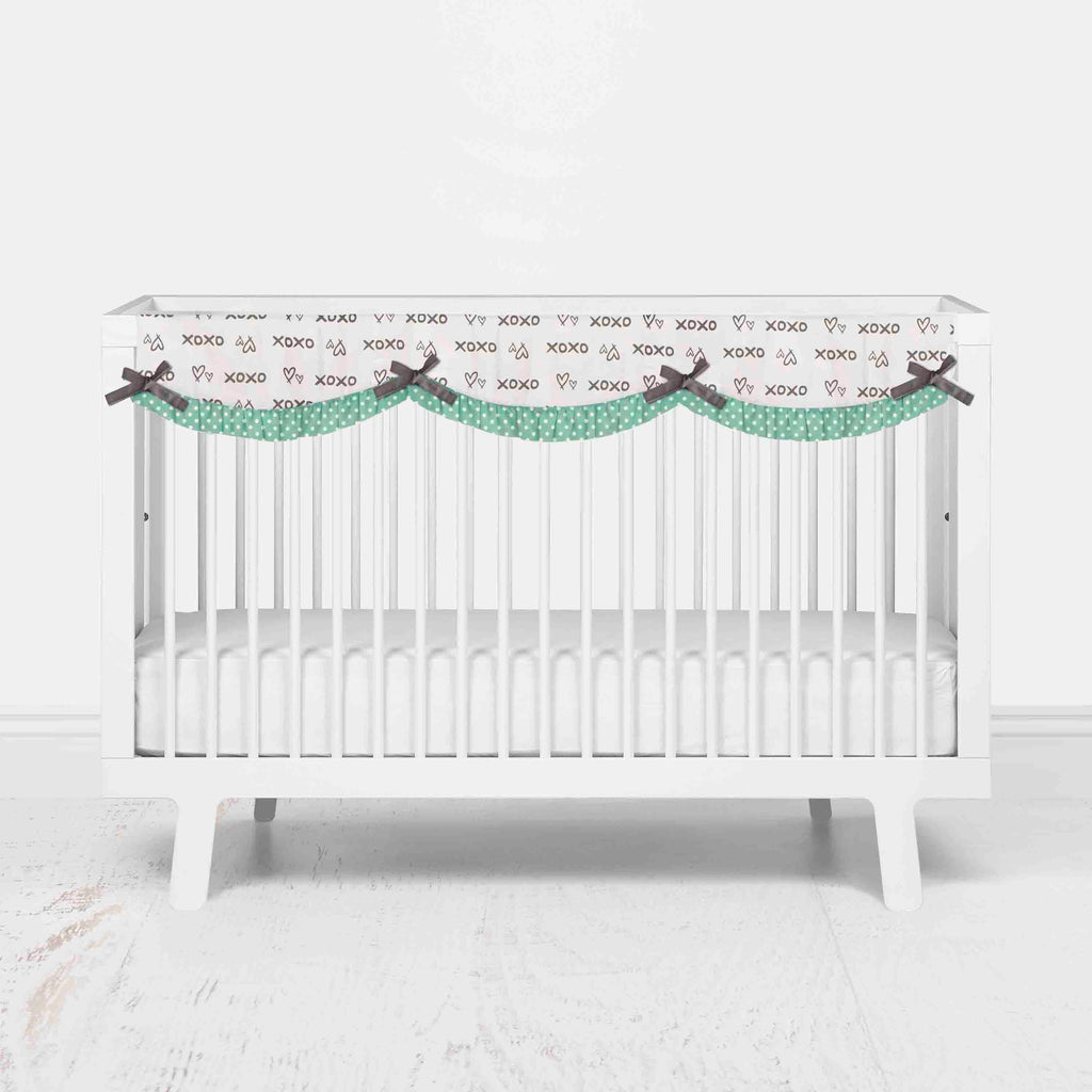 Bacati - Crib Rail Guard Covers Cotton Love Aztec, Grey/Mint - Bacati - Crib Rail Guard - Bacati