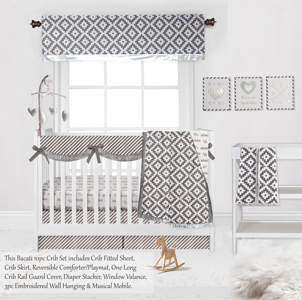 Love Aztec Grey/Silver Neutral Crib Bedding Set - Bacati - Crib Bedding Set - Bacati