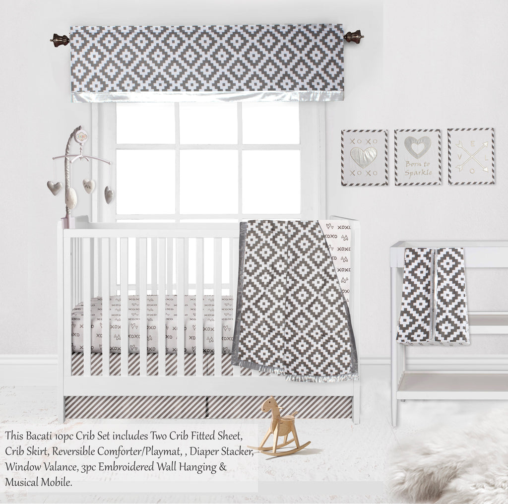 Love Aztec Grey/Silver Neutral Crib Bedding Set - Bacati - Crib Bedding Set - Bacati