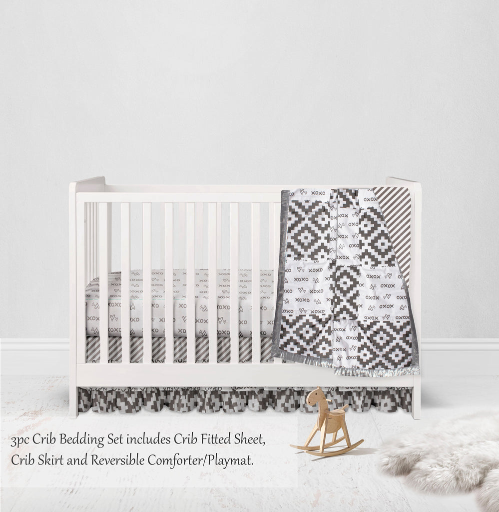 Love Aztec Grey/Silver Neutral Crib Bedding Set - Bacati - Crib Bedding Set - Bacati