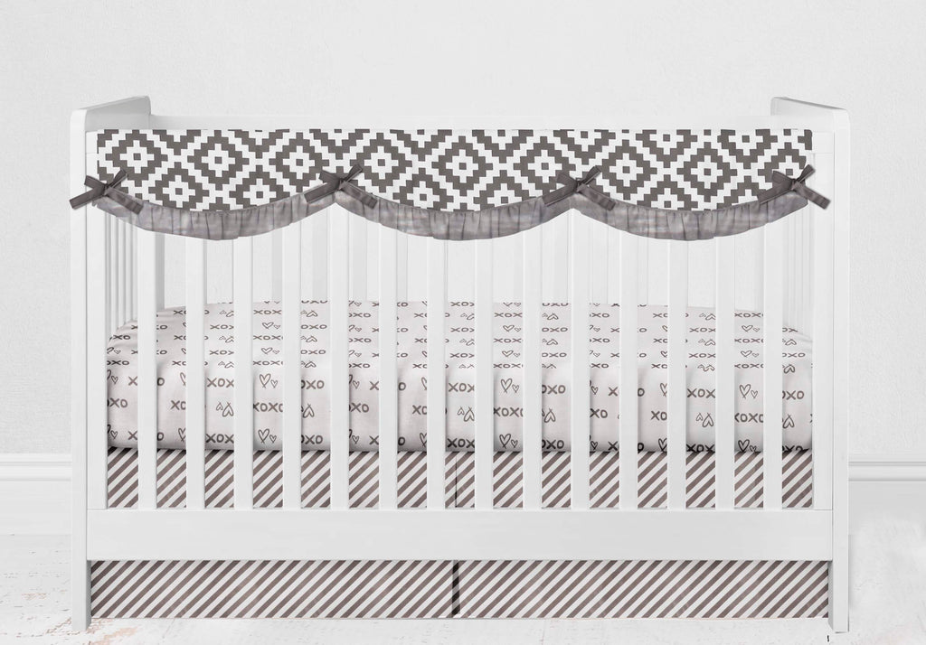 Long/Small Crib Rail Guard Covers Love Aztec, Grey/Silver - Bacati - Crib Rail Guard - Bacati