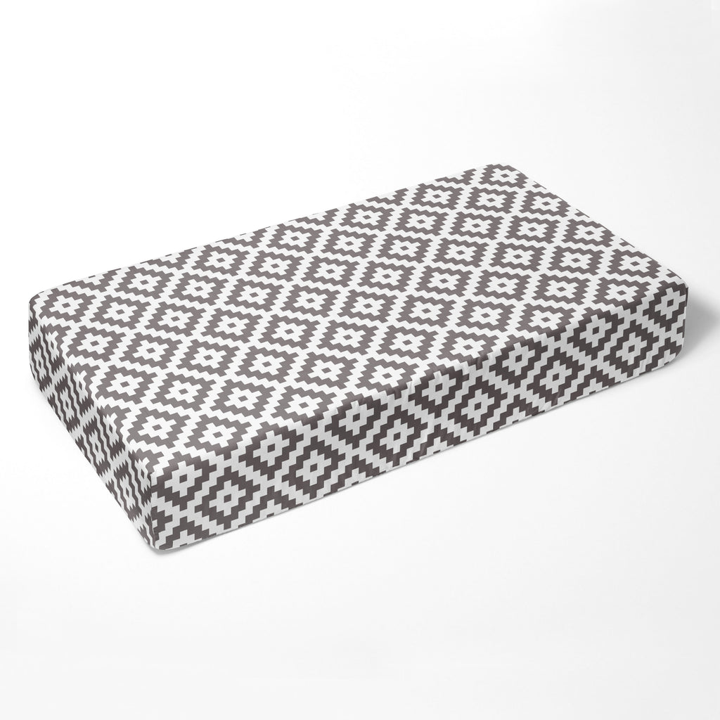 Bacati - Crib or Toddler Bed Fitted Sheet, Aztec Love Grey - Bacati - Crib/Toddler Fitted Sheet - Bacati