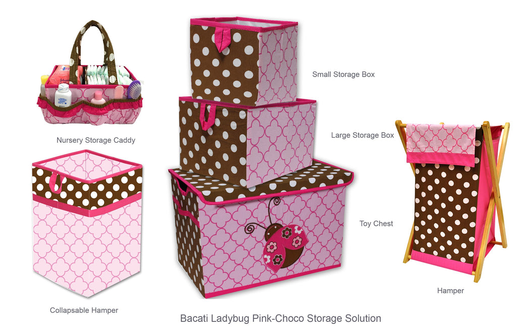 Bacati - Ladybugs Girls Nursery Kids Storage Items, Pink/Chocolate - Bacati - Nursery/Kids Storage - Bacati