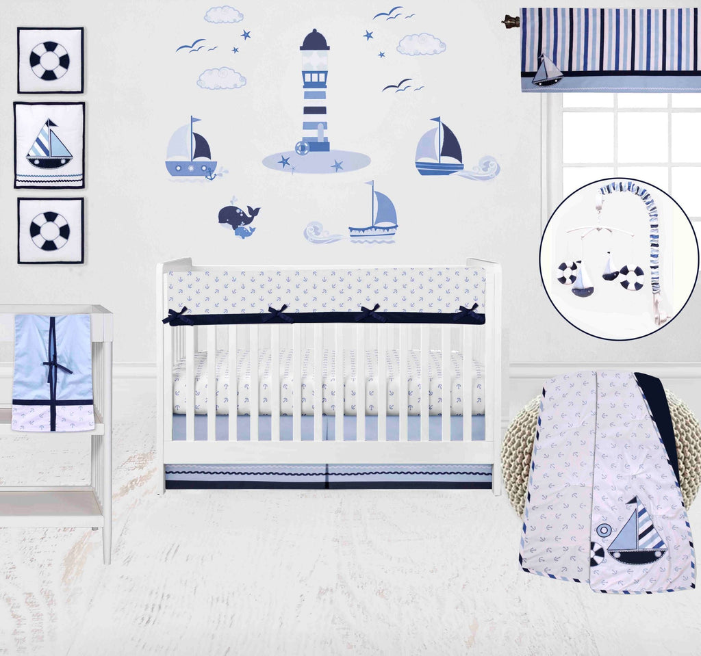 Little Sailor Anchor Blue/Navy Boys Crib Bedding Set - Bacati - Crib Bedding Set - Bacati