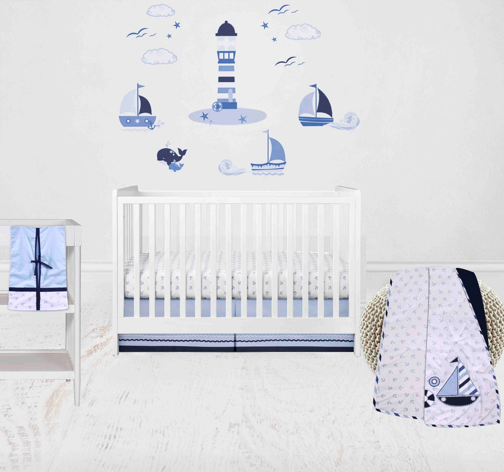 Little Sailor Anchor Blue/Navy Boys Crib Bedding Set - Bacati - Crib Bedding Set - Bacati