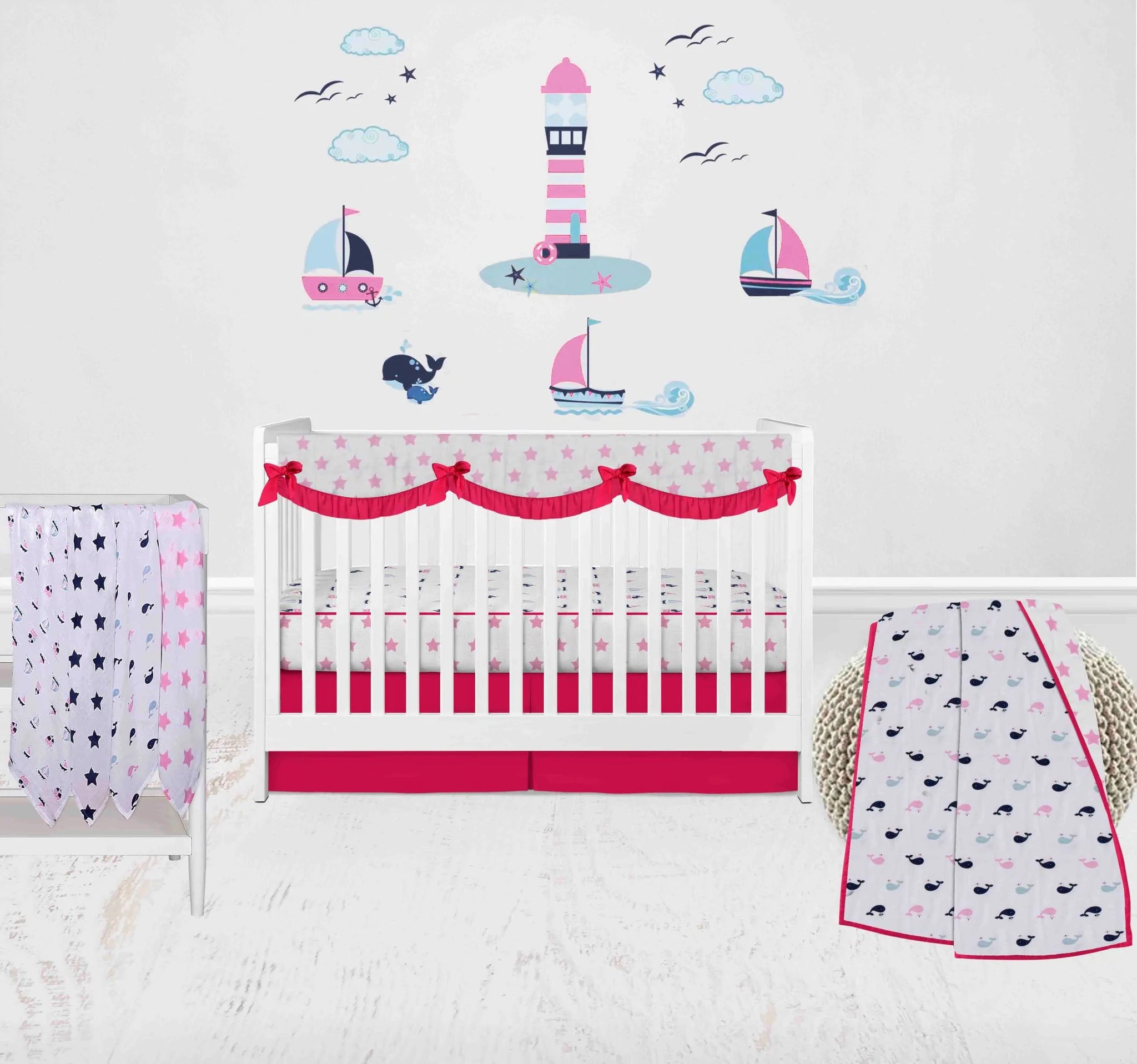 Navy and pink baby bedding clearance