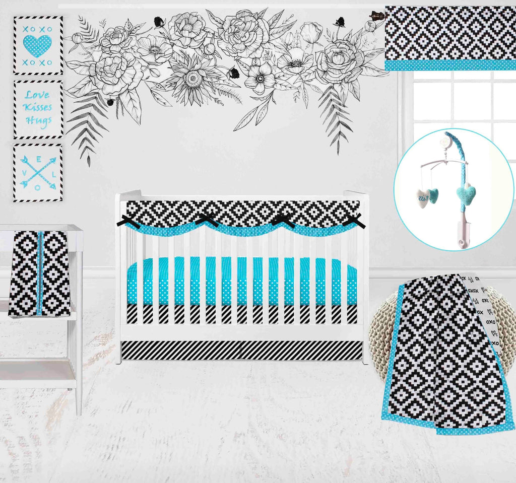 Love Aztec Black/Aqua Neutral Crib Bedding Set - Bacati - Crib Bedding Set - Bacati