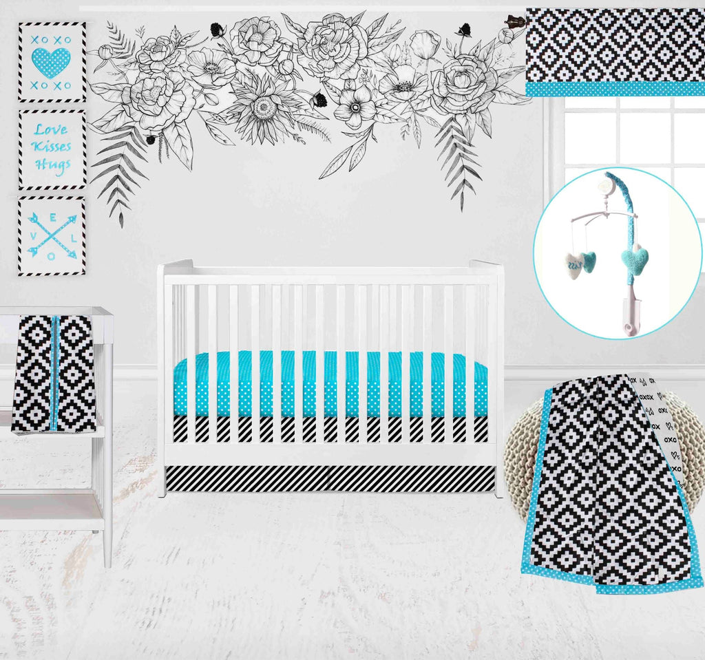 Love Aztec Black/Aqua Neutral Crib Bedding Set - Bacati - Crib Bedding Set - Bacati