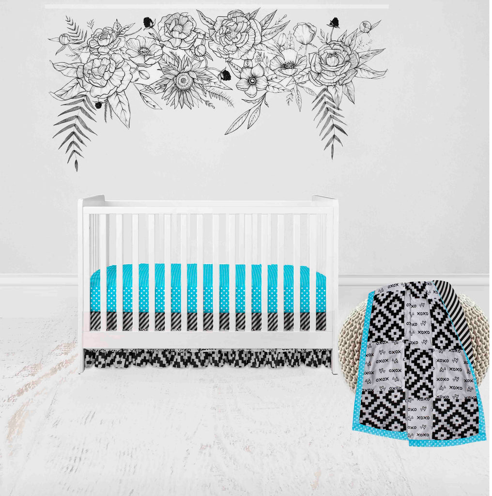 Love Aztec Black/Aqua Neutral Crib Bedding Set - Bacati - Crib Bedding Set - Bacati