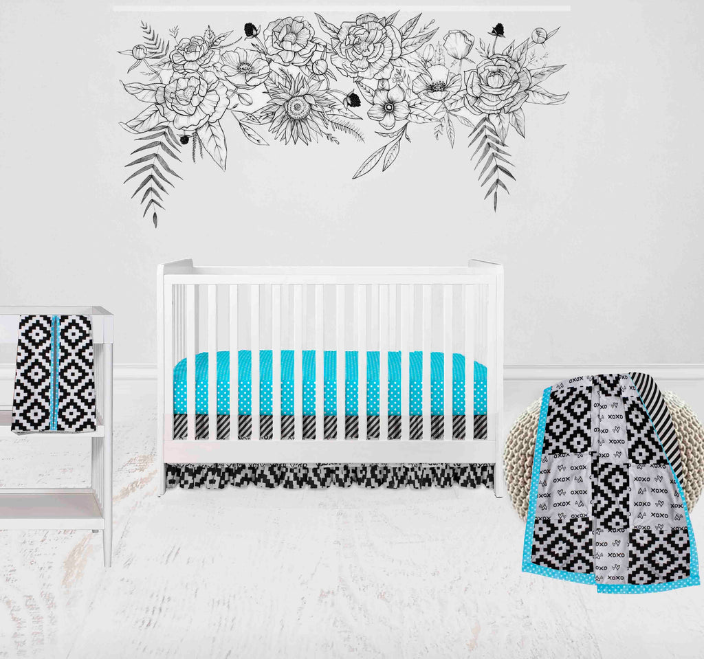 Love Aztec Black/Aqua Neutral Crib Bedding Set - Bacati - Crib Bedding Set - Bacati