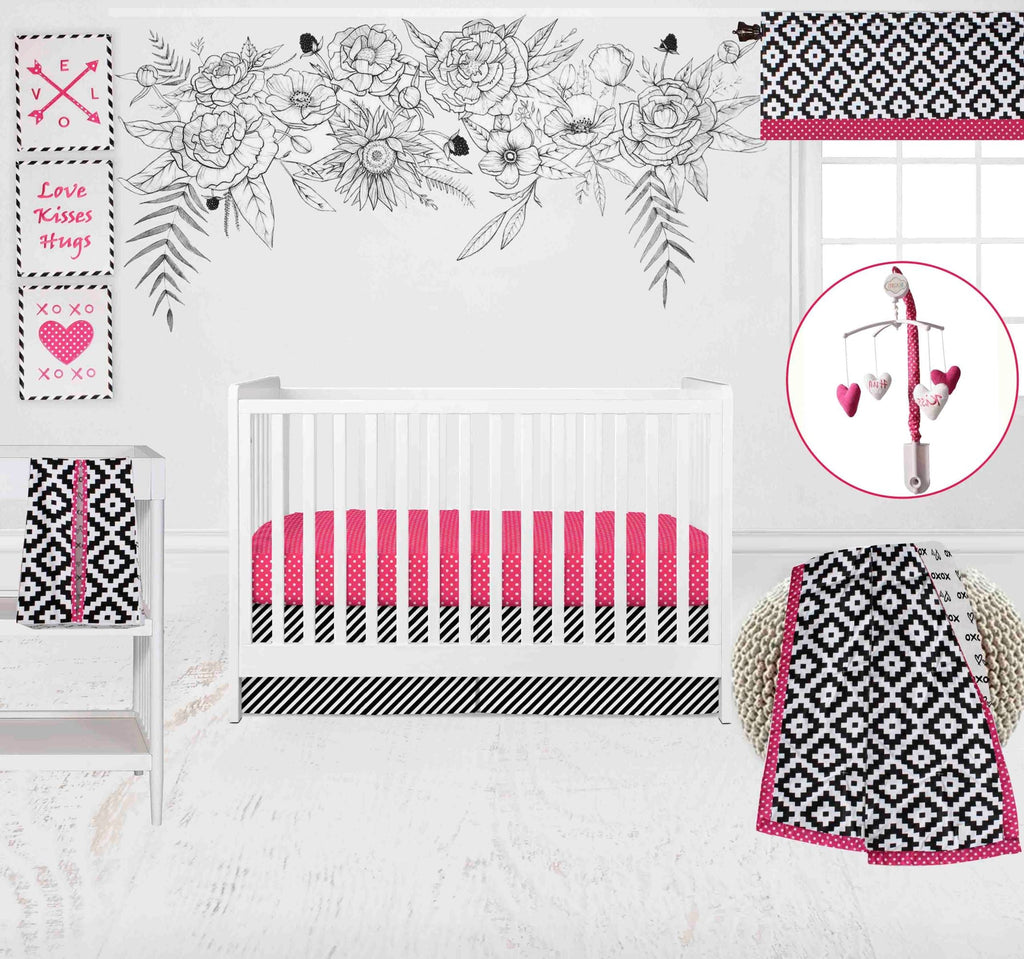 Love Aztec Black/Fuchsia Girls Crib Bedding Set - Bacati - Crib Bedding Set - Bacati