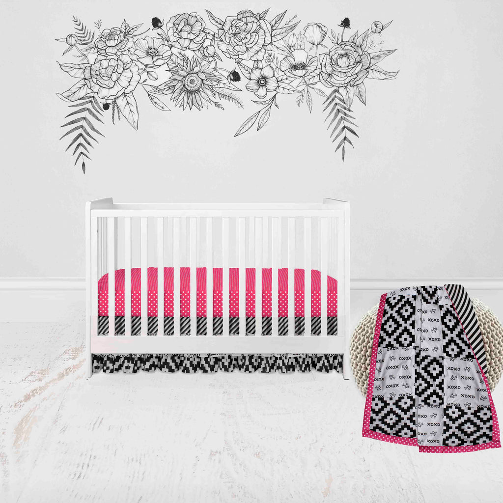 Love Aztec Black/Fuchsia Girls Crib Bedding Set - Bacati - Crib Bedding Set - Bacati