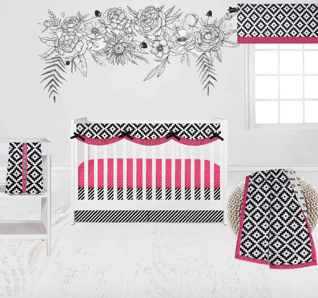 Love Aztec Black/Fuchsia Girls Crib Bedding Set - Bacati - Crib Bedding Set - Bacati