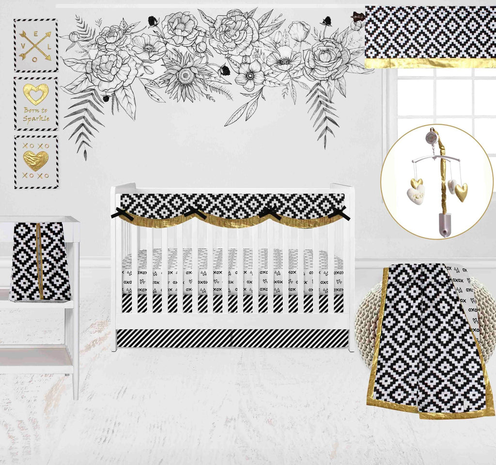 Love Aztec Black/Gold Crib Bedding Set - Bacati - Crib Bedding Set - Bacati