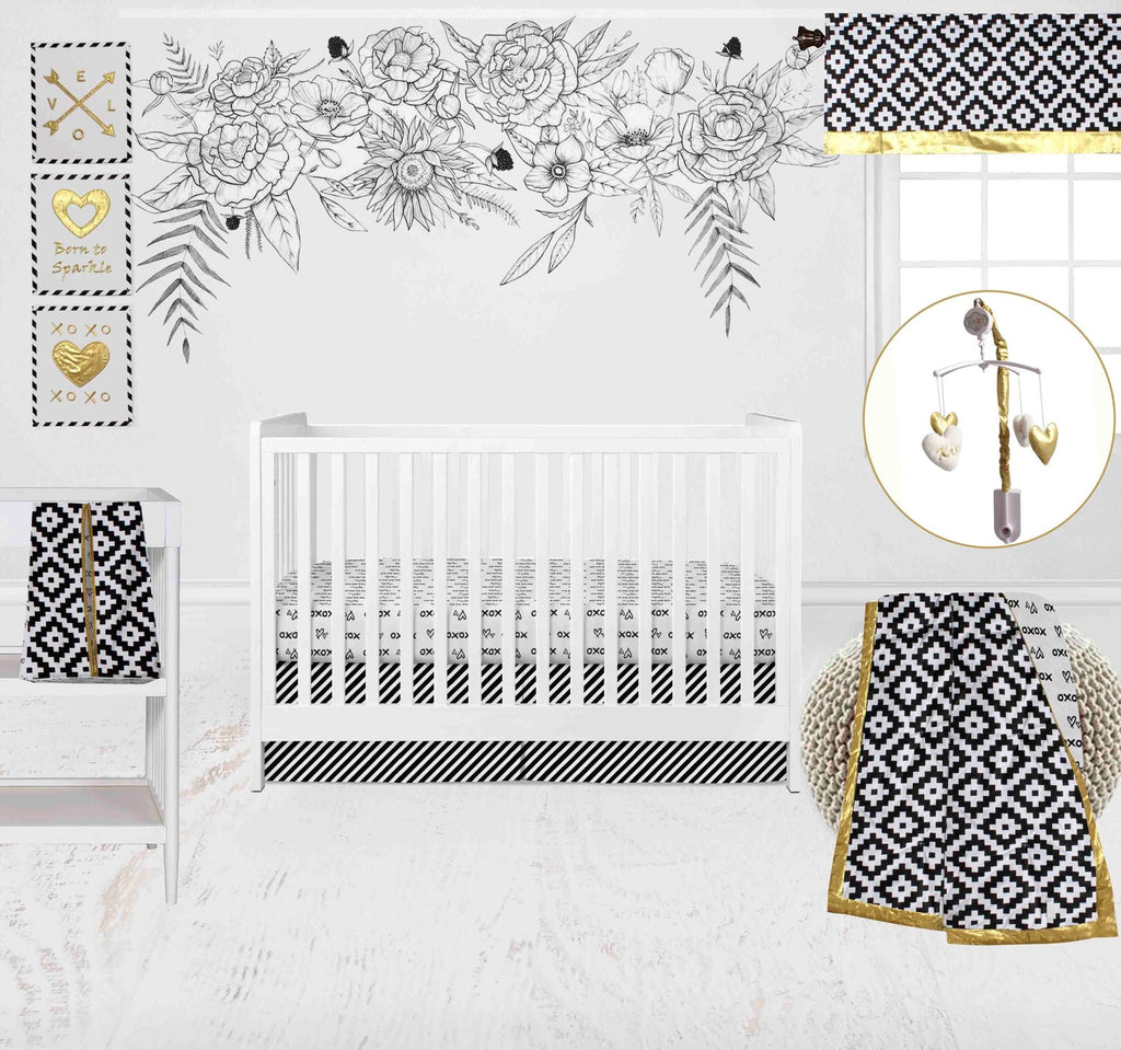 Love Aztec Black/Gold Crib Bedding Set - Bacati - Crib Bedding Set - Bacati