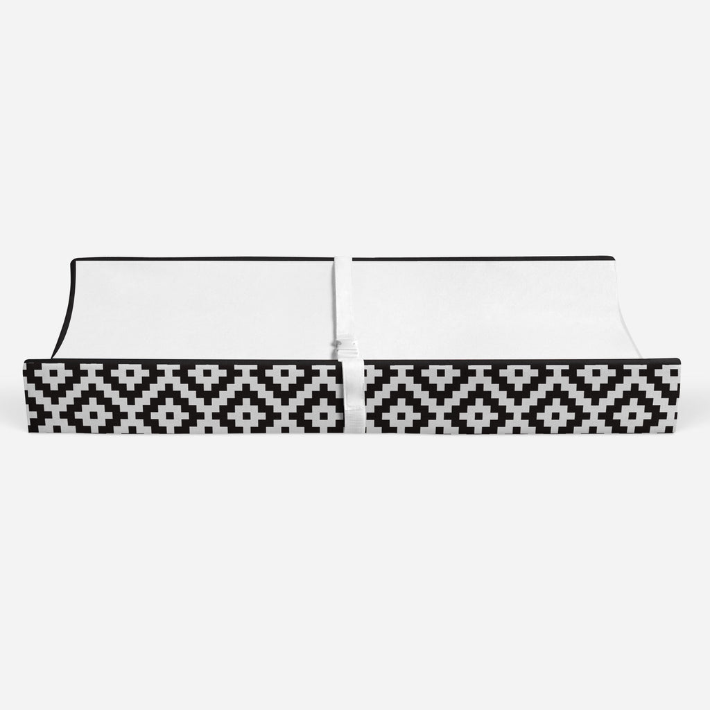 Aztec Love Black Neutral Quilted Changing Pad Cover - Bacati - Changing pad cover - Bacati