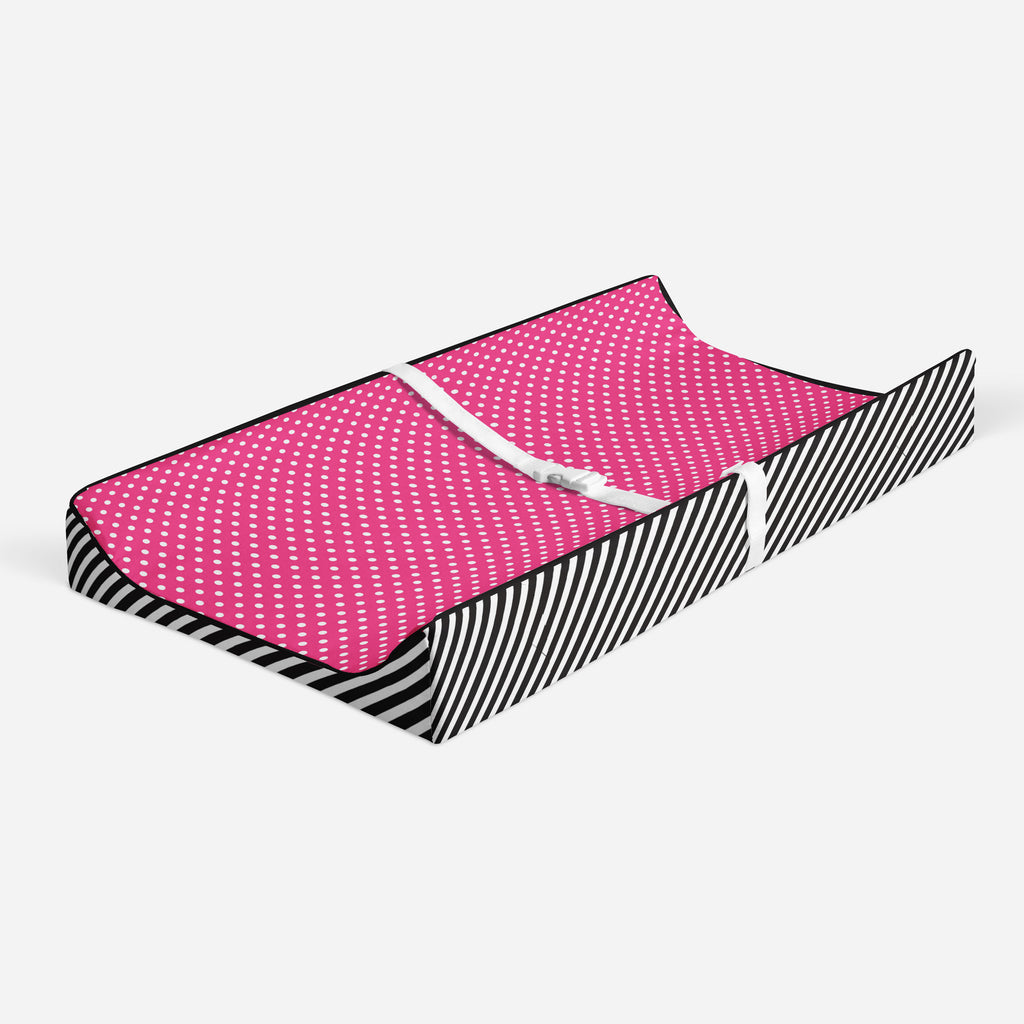 Love Aztec Black/Fuchsia Girls Quilted Changing Pad Cover - Bacati - Changing pad cover - Bacati