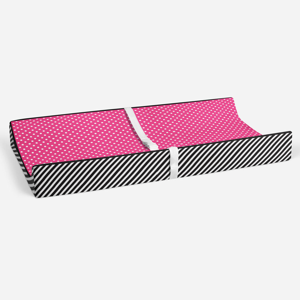 Love Aztec Black/Fuchsia Girls Quilted Changing Pad Cover - Bacati - Changing pad cover - Bacati