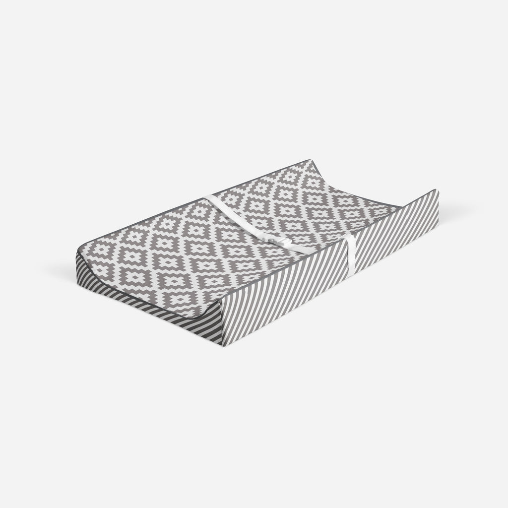 Aztec Love Grey Neutral Quilted Changing Pad Cover - Bacati - Changing pad cover - Bacati