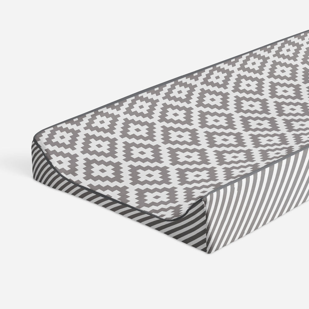 Aztec Love Grey Neutral Quilted Changing Pad Cover - Bacati - Changing pad cover - Bacati