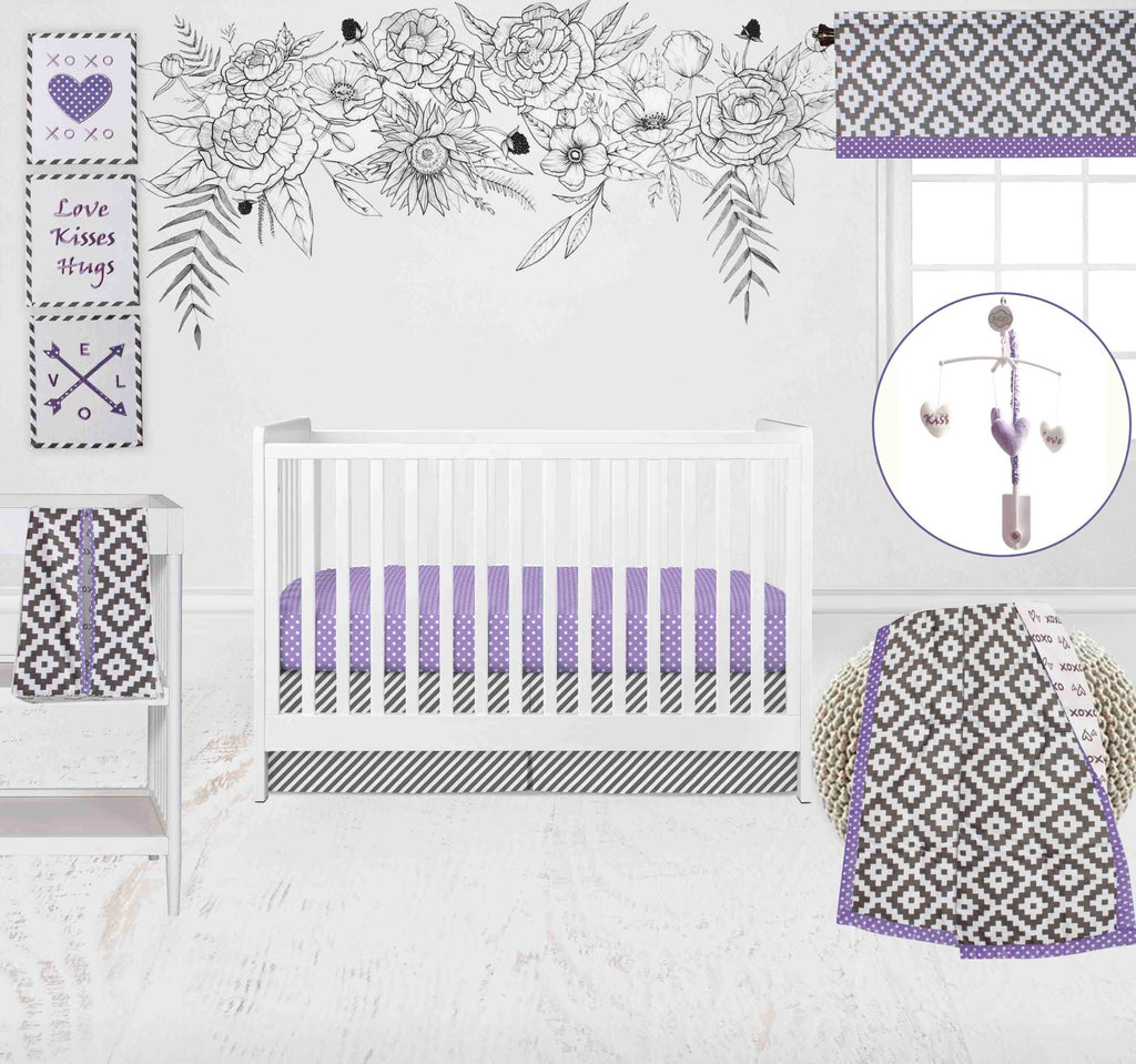 Love Aztec Grey/Purple Girls Crib Bedding Set - Bacati - Crib Bedding Set - Bacati