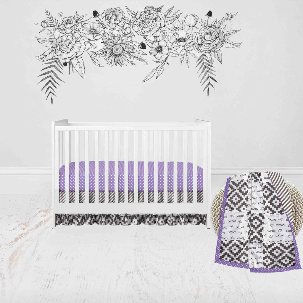 Love Aztec Grey/Purple Girls Crib Bedding Set - Bacati - Crib Bedding Set - Bacati