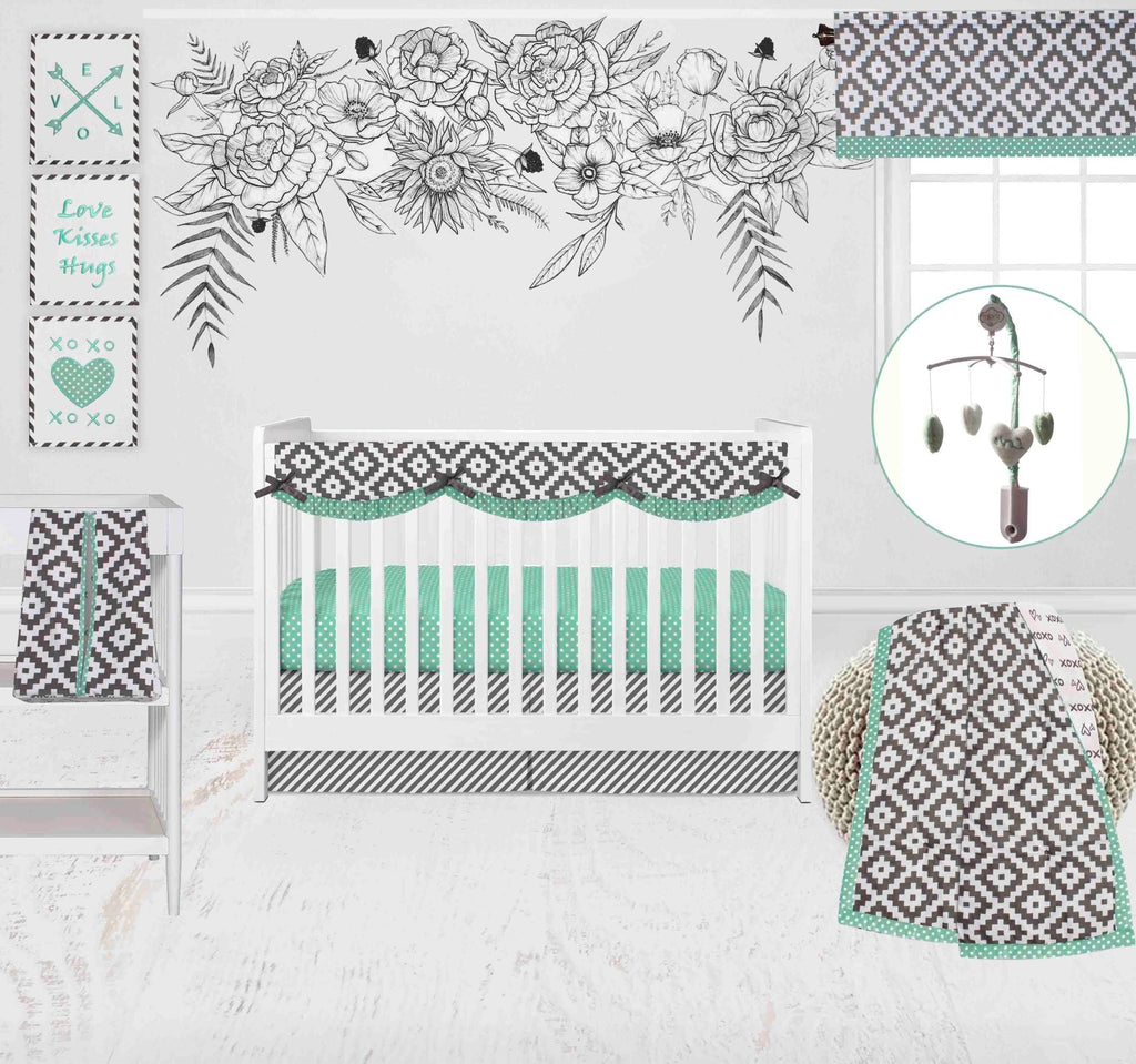 Love Aztec Grey/Mint Neutral Crib Bedding Set - Bacati - Crib Bedding Set - Bacati