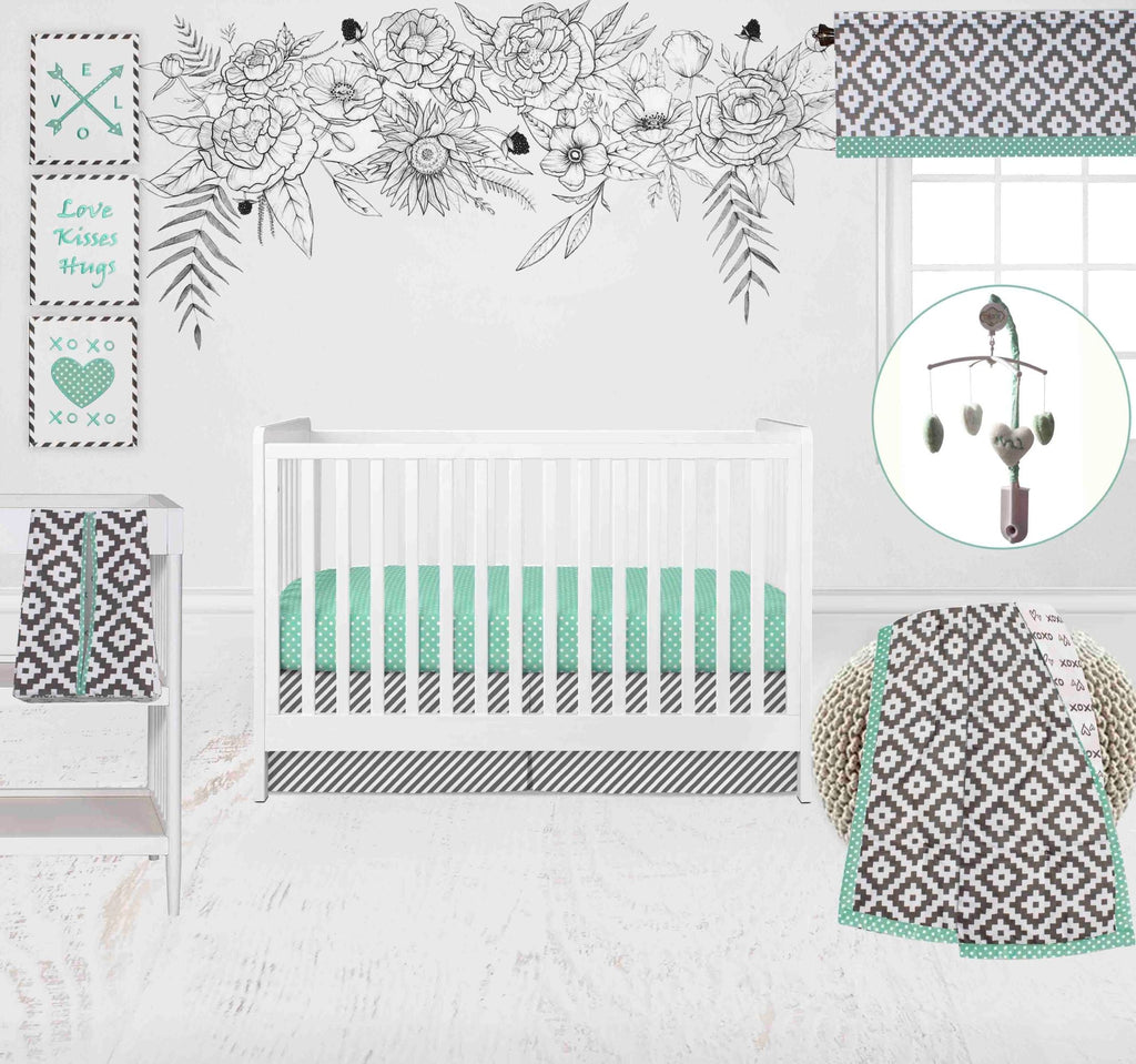 Love Aztec Grey/Mint Neutral Crib Bedding Set - Bacati - Crib Bedding Set - Bacati