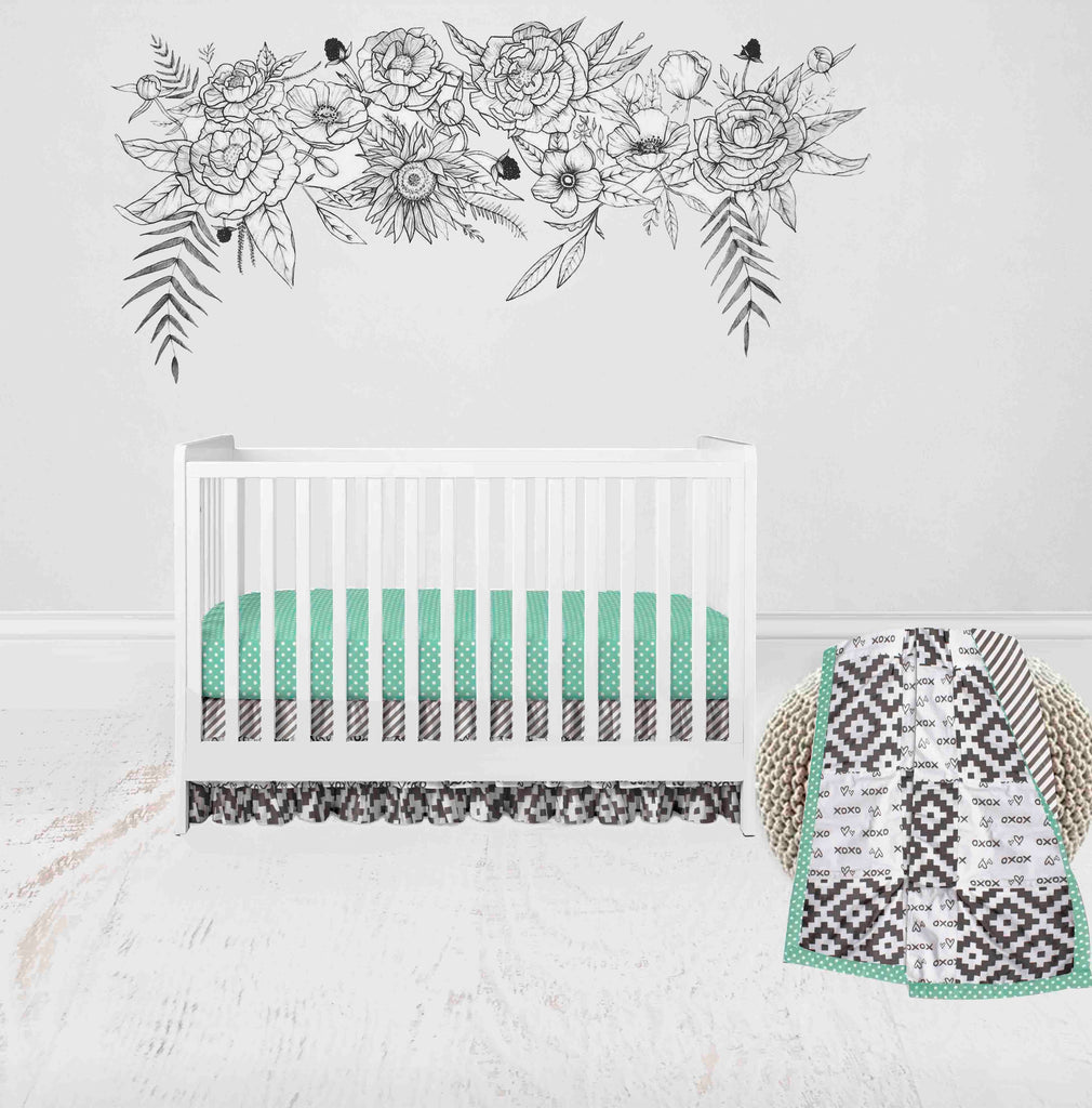 Love Aztec Grey/Mint Neutral Crib Bedding Set - Bacati - Crib Bedding Set - Bacati