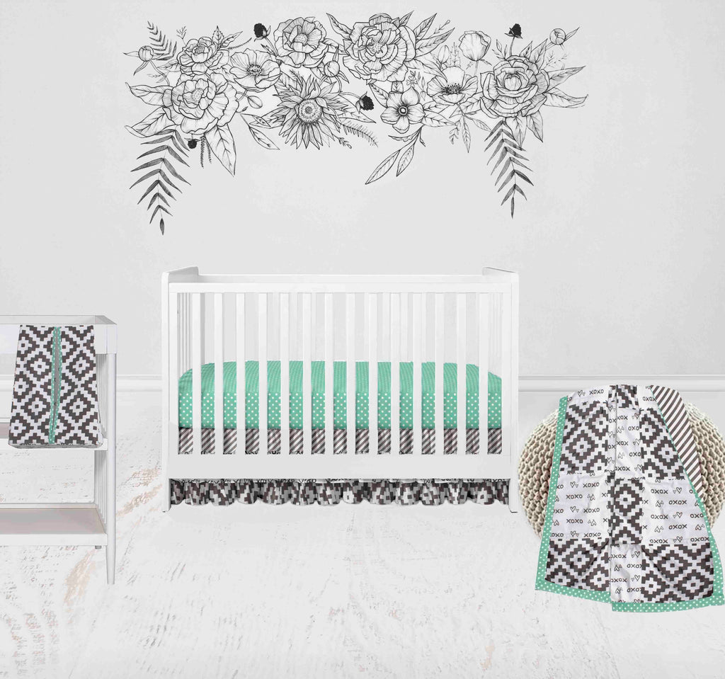 Love Aztec Grey/Mint Neutral Crib Bedding Set - Bacati - Crib Bedding Set - Bacati