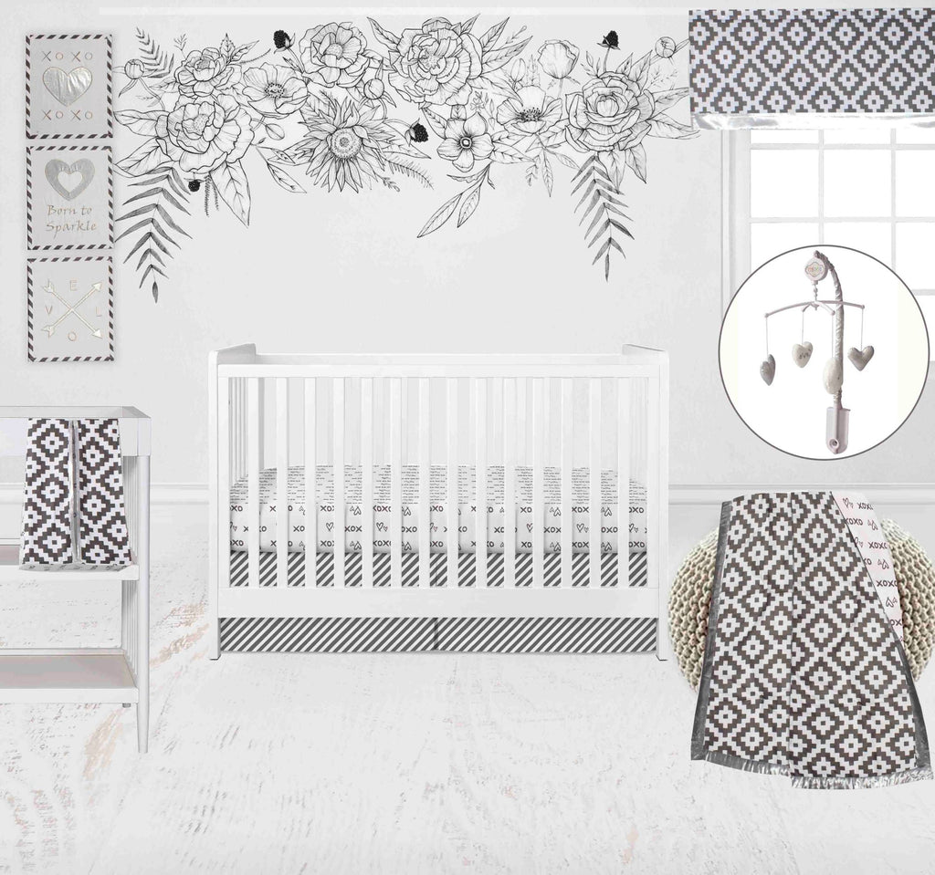 Love Aztec Grey/Silver Neutral Crib Bedding Set - Bacati - Crib Bedding Set - Bacati