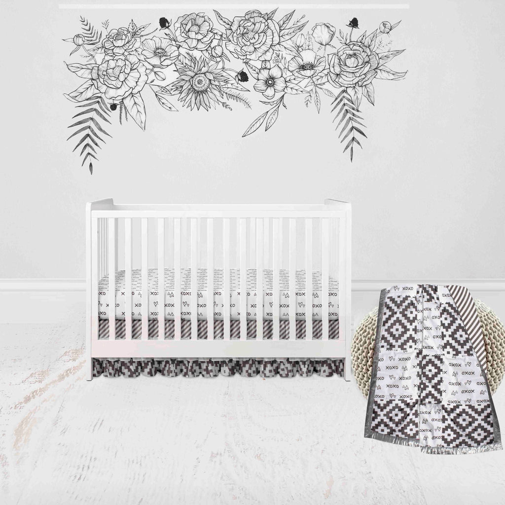 Love Aztec Grey/Silver Neutral Crib Bedding Set - Bacati - Crib Bedding Set - Bacati