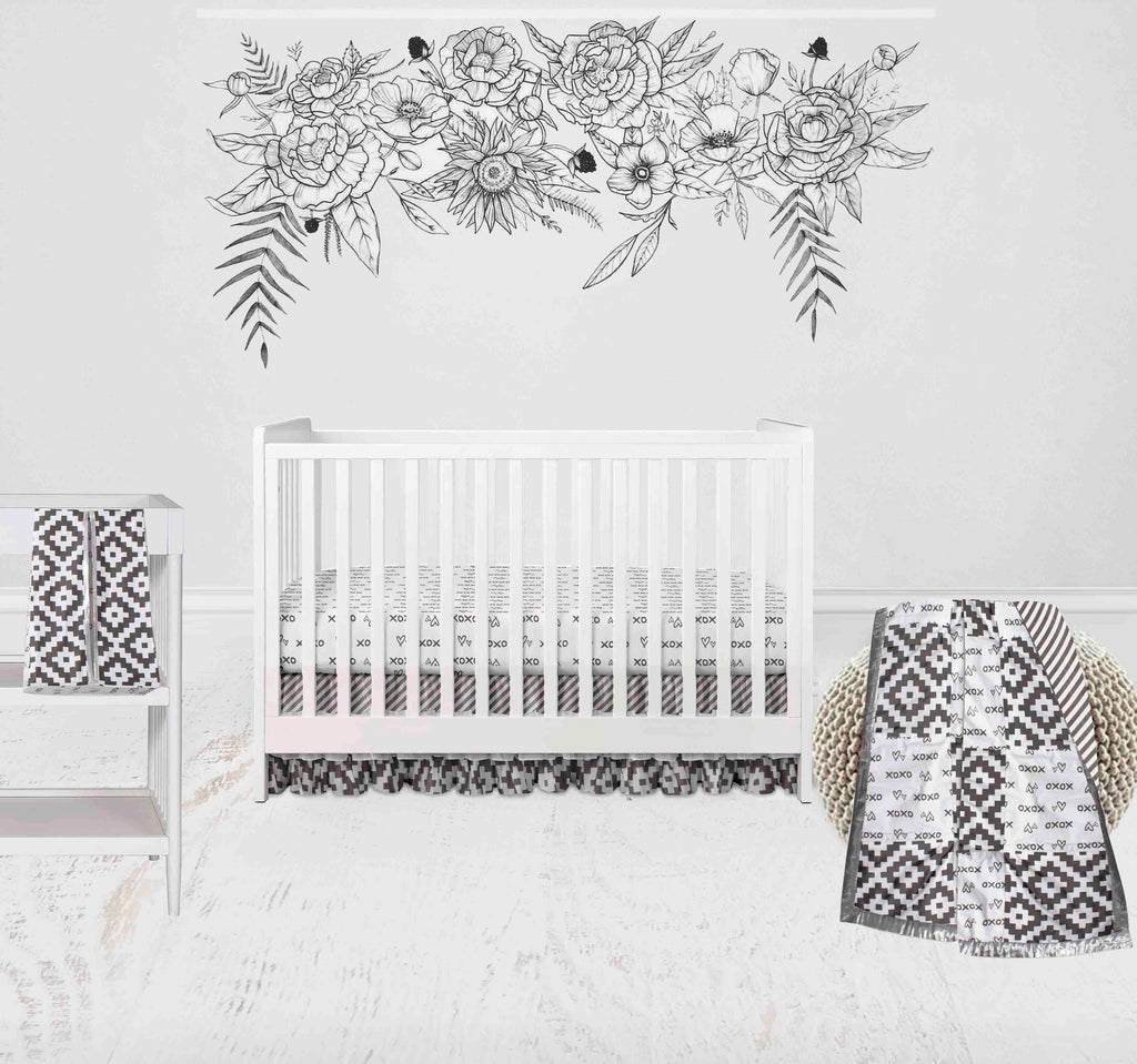 Love Aztec Grey/Silver Neutral Crib Bedding Set - Bacati - Crib Bedding Set - Bacati