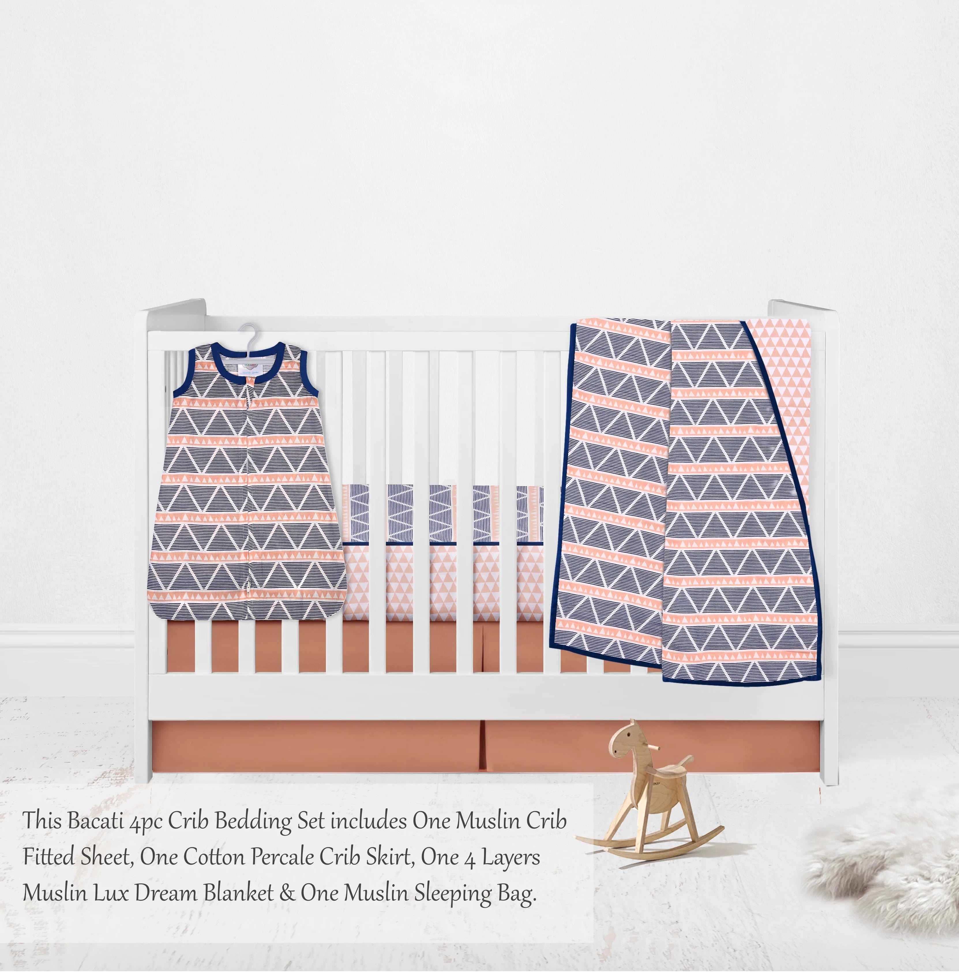 Bacati Aztec Triangles 4 Piece Muslin Crib Bedding Set with Sleep Sa