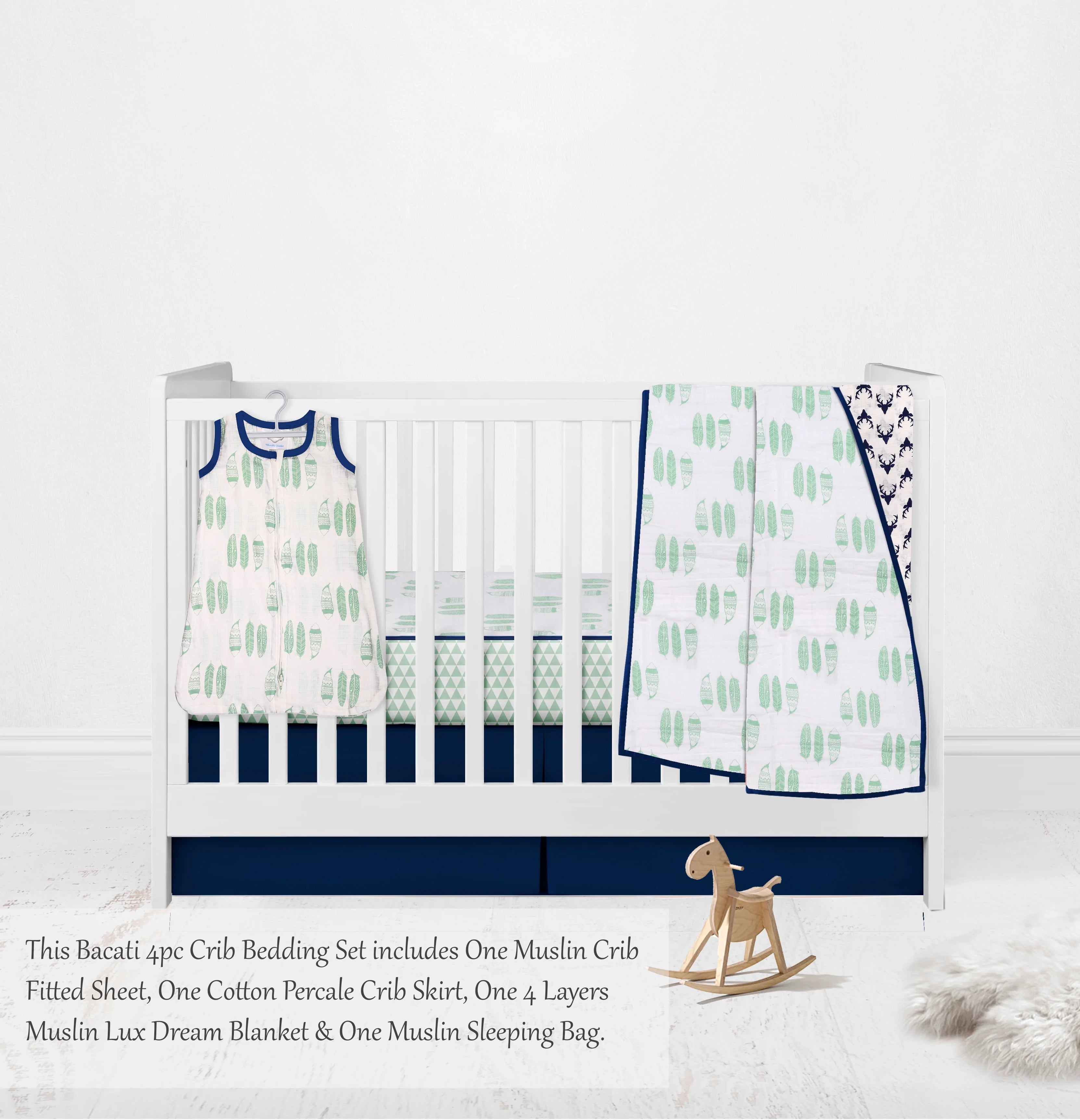 Bacati Tribal Feathers Buck Triangles 4 Piece Muslin Crib Bedding Se